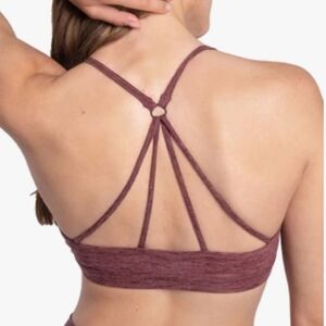 Lole "Half Moon" Women's Strappy Back Sport Bra. Pads. Heathered Burgundy. M.